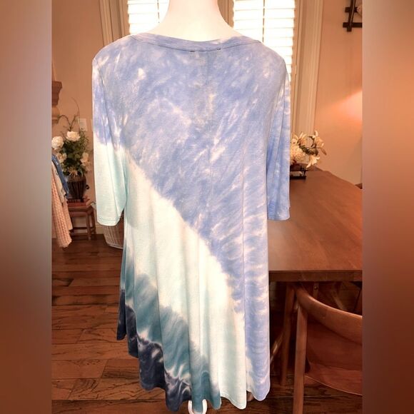 Lane Bryant Aqua Blue Tie-Dye Swing Tunic Top V-Neck Perfect Sleeve Plus 14/16 - Picture 6 of 7